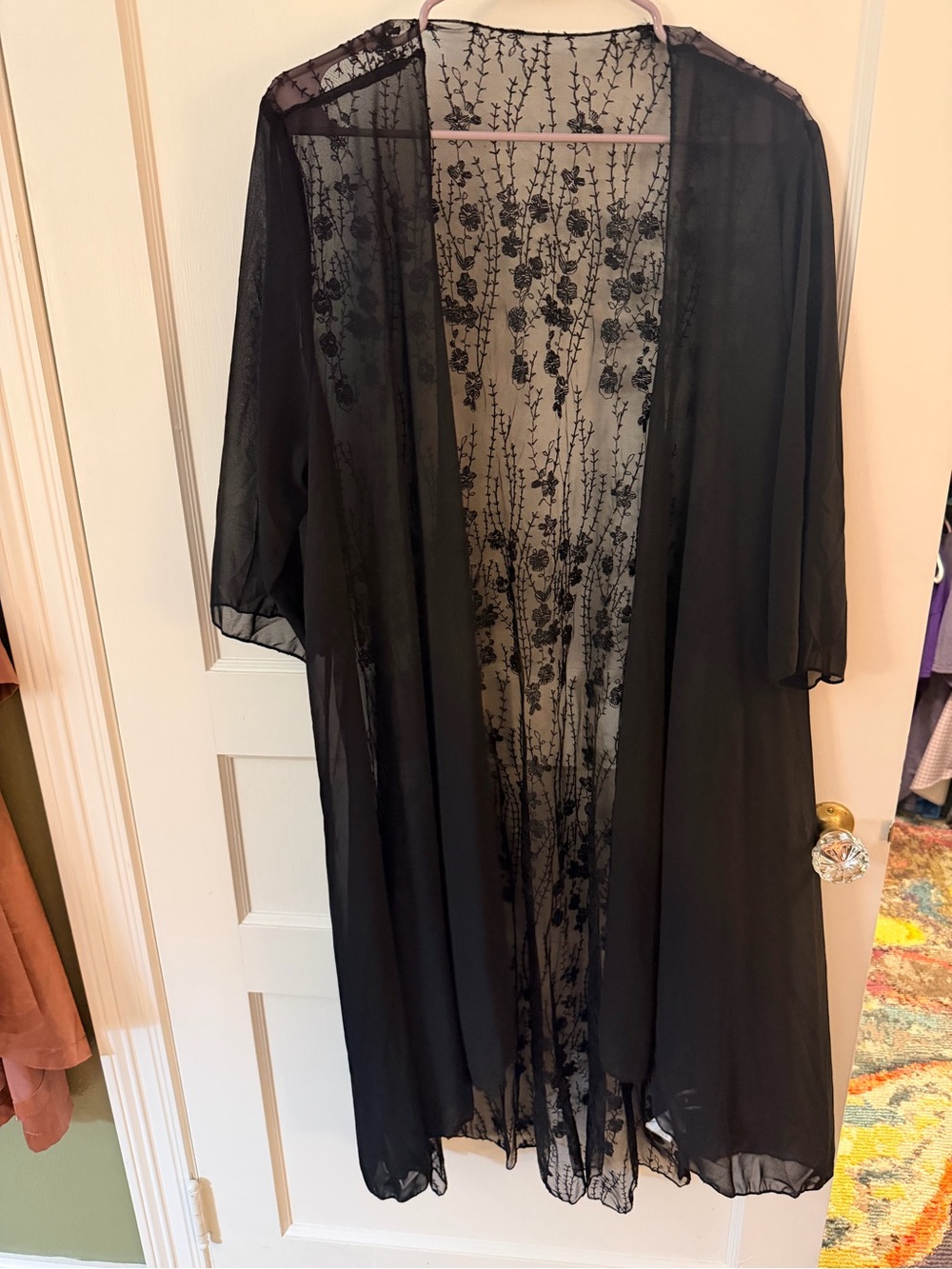 Sheer Black Floral Lace Kimono Robe - Women Intimates & Sleepwear
